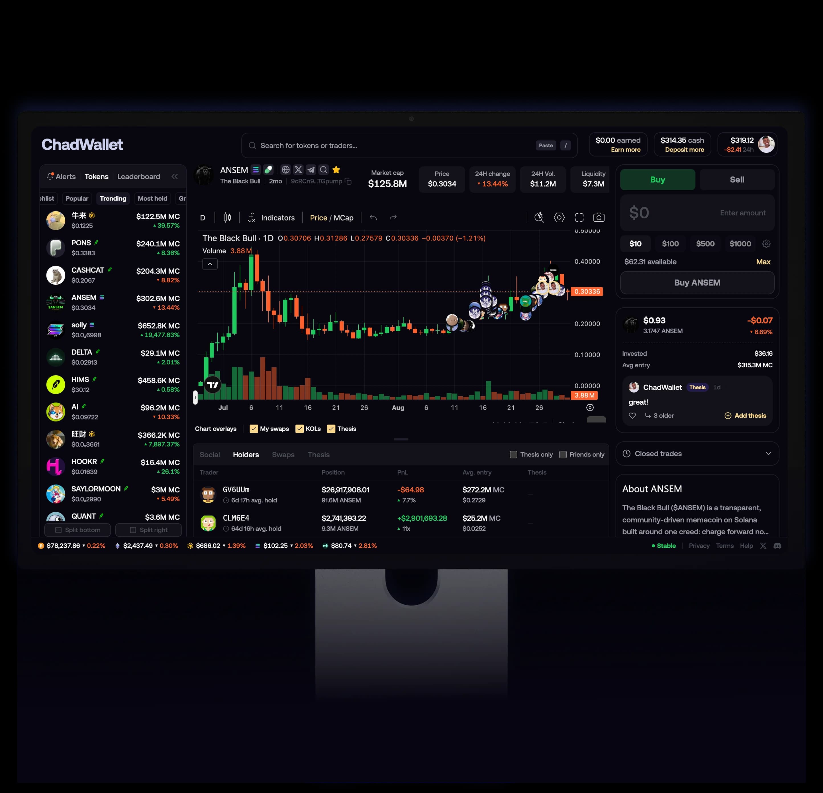ChadWallet web trading terminal